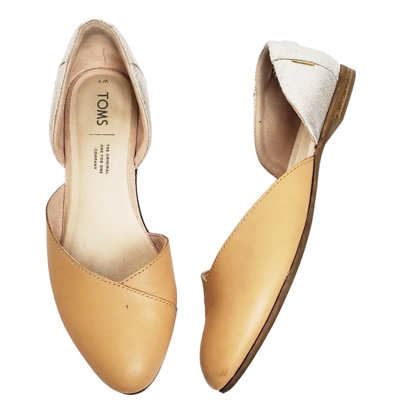 Toms Shoes - Toms size 7 Julie leather d'orsay slip on flats natural silver metallic sparkle